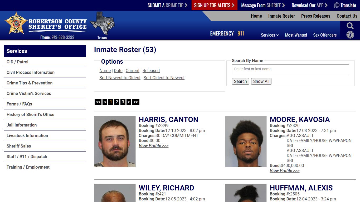 Inmate Roster - Current Inmates Booking Date Descending - Robertson ...